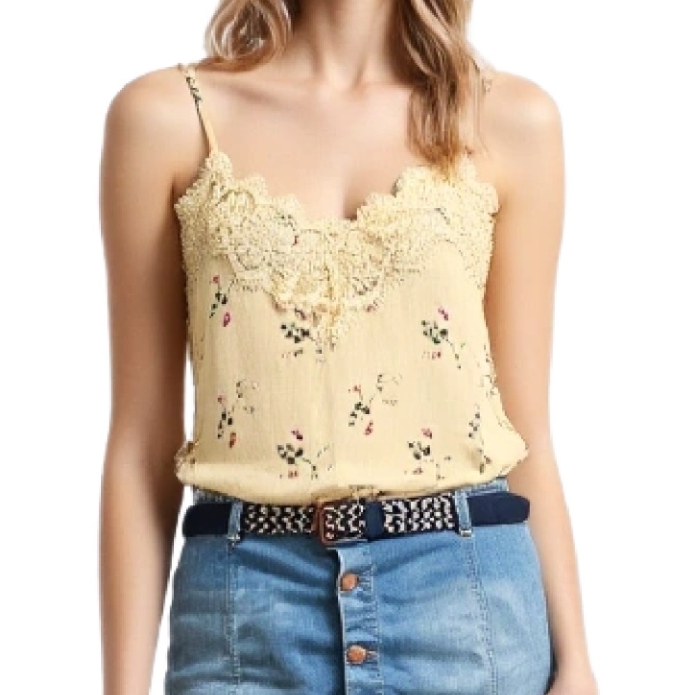 Abercrombie & Fitch Butter Yellow Floral cottagecore Lace Trim Camisole Size XS